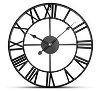 FB FunkyBuys Vintage Large Wall Clock Round Metal Silent Non-Ticking, Clock Mechanisms Battery Powered Roman Numerals Modern Wall Clocks for Living Room Bedroom (Roman-Black, 88CM/ 34 Inches)