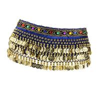 FBANULPEX Chiffon and Metal Belly Dance Hip Scarf | Multicolor Belly Dance: Hip Scarf with Coins Tassels(Blue)