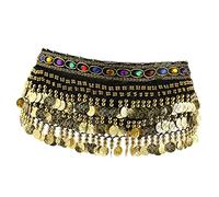 FBANULPEX Chiffon and Metal Belly Dance Hip Scarf | Multicolor Belly Dance: Hip Scarf with Coins Tassels(Black)