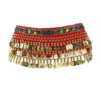 FBANULPEX Chiffon and Metal Belly Dance Hip Scarf | Multicolor Belly Dance: Hip Scarf with Coins Tassels(Red)
