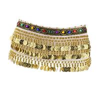 FBANULPEX Chiffon and Metal Belly Dance Hip Scarf | Multicolor Belly Dance: Hip Scarf with Coins Tassels(White)
