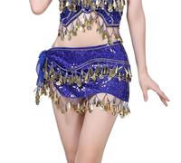 FBANULPEX Chiffon and Metal Belly Dance Hip Scarf | Multicolor for Dance, Party, Fitness: Hip Scarf with Coins(Blue2)