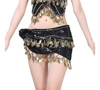 FBANULPEX Chiffon and Metal Belly Dance Hip Scarf | Multicolor for Dance, Party, Fitness: Hip Scarf with Coins(Black)