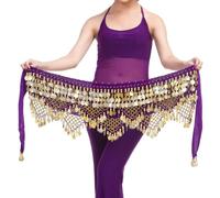 FBANULPEX Chiffon and Metal Belly Dance Skirt | Multicolor Belly Dance Hip Scarf: Dancing and Performance(Dark Purple)