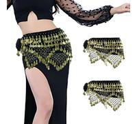 FBANULPEX Chiffon Belly Dance Coin Hip Skirt | Black Belly Dance Hip Scarf with Coins for Performances