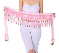 FBANULPEX Chiffon Belly Dance Hip Scarf with Coins | Multicolor Belly Dance: Bling Coin Hip Scarf(Onecolor)