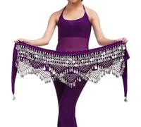 FBANULPEX Chiffon Metal Belly Dance Coin Belt | Multicolor Belly Dance Performance: Coin Belt Hip Scarf(Purple Silver)