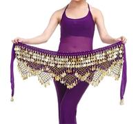 FBANULPEX Chiffon Metal Belly Dance Coin Belt | Multicolor Belly Dance Performance: Coin Belt Hip Scarf(Purple gold)