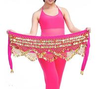 FBANULPEX Chiffon Metal Belly Dance Coin Belt | Multicolor Belly Dance Performance: Coin Belt Hip Scarf(Rose)