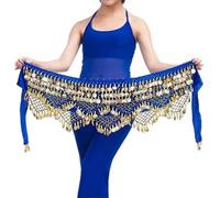 FBANULPEX Chiffon Metal Belly Dance Coin Belt | Multicolor Belly Dance Performance: Coin Belt Hip Scarf(Blue)