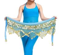 FBANULPEX Chiffon Metal Belly Dance Coin Belt | Multicolor Belly Dance Performance: Coin Belt Hip Scarf(Sky blue)