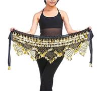 FBANULPEX Chiffon Metal Belly Dance Coin Belt | Multicolor Belly Dance Performance: Coin Belt Hip Scarf(Black gold)