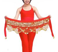 FBANULPEX Chiffon Metal Belly Dance Coin Belt | Multicolor Belly Dance Performance: Coin Belt Hip Scarf(Red)