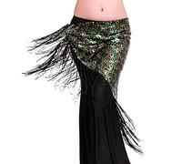 FBANULPEX Chiffon & Metal Belly Dance Hip Scarf | Multicolor Dance Performances: Party Fitness(Green)