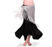 FBANULPEX Chiffon & Metal Belly Dance Hip Scarf | Multicolor Dance Performances: Party Fitness(Silver)