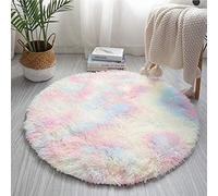 FBARTL Round Fluffy Rainbow Area Rugs for Girls Room, Modern Fluffy Colorful Rugs Cute Floor Carpets, Shaggy Circel Playing Mat for Kids Baby Girls Bedroom Nursery Home Decor(100cm*100cm)