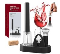 FBBULES Air Pressure Wine Opener Set with Foil Cutter, Vacuum Stopper, Aerator Pourer & Storage Base, Easy Cork Remover Corkscrew for Home Restaurant Party, Gifts for Wine Lovers