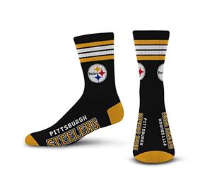 FBF Originals For Bare Feet Unisex's 4 Stripe Deuce Crew Sock, Pittsburgh-Steelers, L