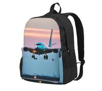 FBGHHTY Airplane In The Evening Lights Print Adult Backpack Water-Resistant Lightweight Hiking Travelers Outdoor Weekend Getaway