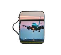 FBGHHTY Airplane in The Evening Lights Print Soft Bible Storage Bag Scripture Holder Waterproof for Worship Travel Devotional
