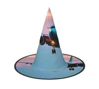 FBGHHTY Airplane In The Evening Lights Print Unisex Halloween Witch Hat Foldable For Carnivals Masquerades And Cosplay Events