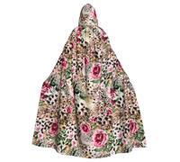 FBGHHTY Animal Tiger Leopard Print Rose Flower Print Halloween Hooded Cloak Full Length Adult Unisex Carnival Cloaks With For Cosplay