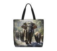 FBGHHTY Asian Elephants Print Large Capacity Shoulder Bag For Women Reusable Lightweight Commute Everyday Tote