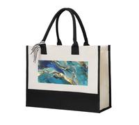 Fbghhty Azurite Teal And Foil Gold Oil Marble Pattern Print Eco-Friendly Canvas Tote Bag Gift For Women Large Capacity Travel School Office
