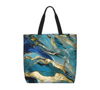 FBGHHTY Azurite Teal And Foil Gold Oil Marble Pattern Print Lightweight Tote Comfortable Bag Reusable Eco-Friendly Grocery Travel Beach Work