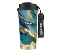 FBGHHTY Azurite Teal and Foil Gold Oil Marble Pattern Print Stainless Steel Coffee Cup Travel Mug Home Office Outdoor Camping Beverage Container