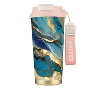 FBGHHTY Azurite Teal and Foil Gold Oil Marble Pattern Print Stainless Steel Coffee Cup Travel Mug Home Office Outdoor Camping Beverage Container
