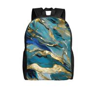 FBGHHTY Azurite Teal And Foil Gold Oil Marble Pattern Print Unisex Double Shoulder Backpack Lightweight Travel Bag Business Weekend Camping
