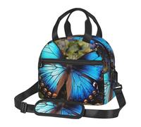 FBGHHTY Beautiful Blue Butterfly Print Stylish Insulated Lunch Bag Large Capacity Cooler Tote Pocket Meals Drinks Snacks