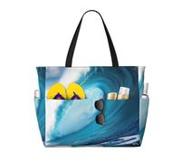 FBGHHTY Big Ocean Wave Hd Print Large Capacity Beach Travel Bag Unisex Waterproof Lightweight Tote Vacation Camping