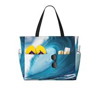 FBGHHTY Big Ocean Wave HD Print Waterproof Beach Travel Bag Lightweight Summer Vacation Camping Outdoor Activities