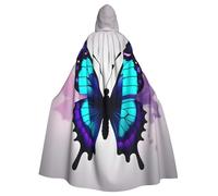 FBGHHTY Blue Purple Butterfly Print Halloween Hooded Cloak Full Length Adult Unisex Carnival Cloaks With For Cosplay