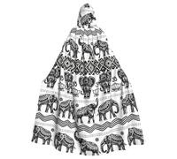 FBGHHTY Bohemian Elephant Pattern Print Halloween Hooded Cloak Full Length Adult Unisex Carnival Cloaks With For Cosplay