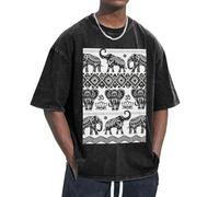 FBGHHTY Bohemian Elephant Pattern Print T-Shirt Moisture-Wicking Properties Maintaining Ease Movement Laid-Back Lightweight Black