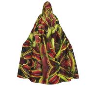 Fbghhty Carnivorous Plant Print Hooded Cloak Medieval Halloween Costume Adult Men Women Carnival Parties Cosplay