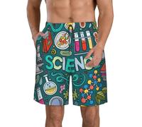 FBGHHTY Cartoon Science Theme Print Stylish Men Beach Shorts Quick-Dry Breathable Holiday Swim Trunks Outdoor Occasion White
