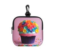 FBGHHTY Colorful Cupcakes Rainbow Flower Cake Print Square Storage Bag Reusable Organizer Pouch Travel Toiletry for Home Office Gift