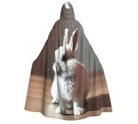 Fbghhty Cry White Rabbit Print Hooded Cloak Medieval Halloween Costume Adult Men Women Carnival Parties Cosplay