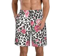 FBGHHTY Cute Pink Rose Mix Leopard Pattern Print Stylish Men Beach Shorts Quick-Dry Breathable Holiday Swim Trunks Outdoor Occasion