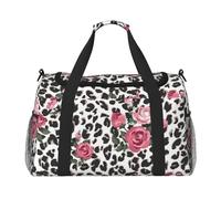 FBGHHTY Cute Pink Rose Mix Leopard Pattern Print Versatile Hand Lightweight Tote Foldable Women Men Outdoor Shoulder Travel Bag