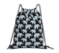 FBGHHTY Elephant-Blue Black Print Lightweight Foldable Drawstring Backpack Gym Bag Travel Yoga Outdoor Activities