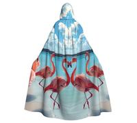 FBGHHTY Flock Of Pink Flamingos On The Beach Print Halloween Hooded Cloak Full Length Adult Unisex Carnival Cloaks With For Cosplay