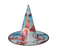 FBGHHTY Flock Of Pink Flamingos On The Beach Print Unisex Halloween Witch Hat Foldable For Carnivals Masquerades And Cosplay Events
