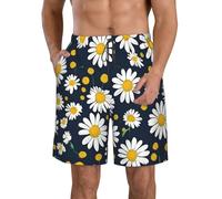 FBGHHTY Floral Daisies Pattern Print Stylish Men Beach Shorts Quick-Dry Breathable Holiday Swim Trunks Outdoor Occasion White