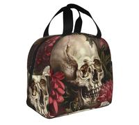 FBGHHTY Floral Skull Print Insulated Lunch Bag Meals Drinks Beverages Kids Teenagers Students Travel School