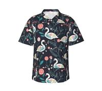 FBGHHTY Floral Swan Print Hawaiian Shirt For Men Tropical Shirts Fit For Beach Vacation And Summer Outings Black